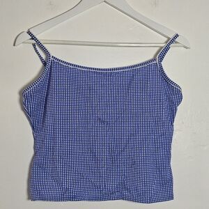 Chic Blue Gingham Camisole Swim Top